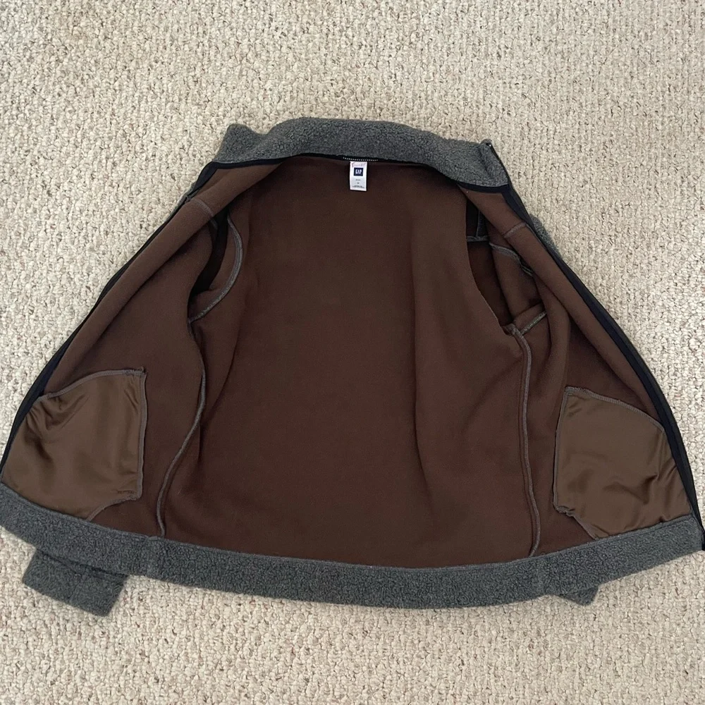 VTG Y2K GAP Men’s Charcoal Gray Deep Pile Fleece Jacket, Size S